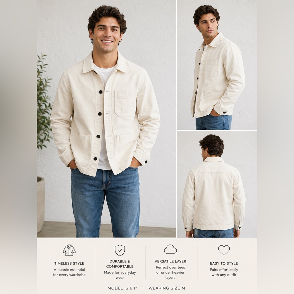 H&M Men's Utility Light Cream Shirt Jacket M